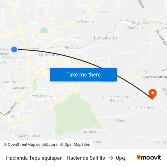 Hacienda Tequisquiapan - Hacienda Saltillo to Upq map