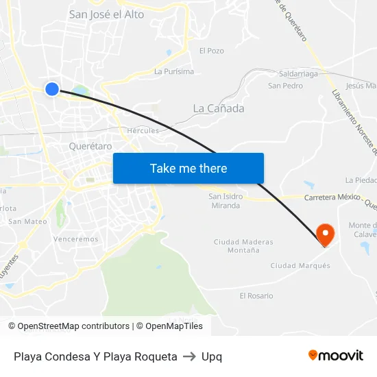 Playa Condesa Y Playa Roqueta to Upq map