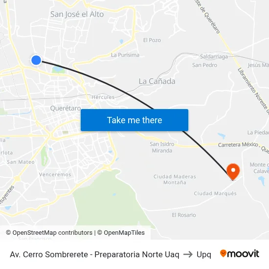 Av. Cerro Sombrerete - Preparatoria Norte Uaq to Upq map
