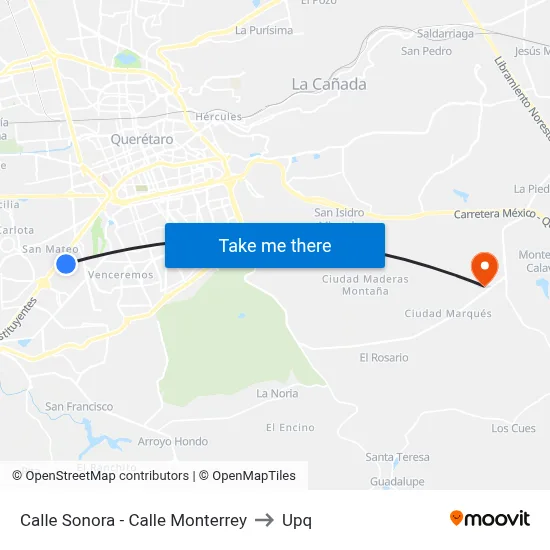 Calle Sonora - Calle Monterrey to Upq map
