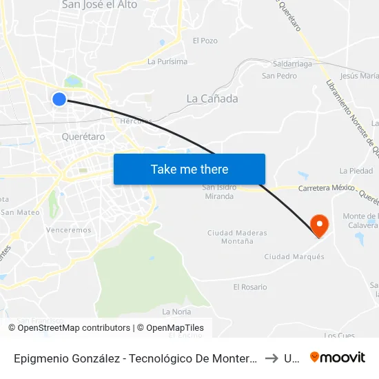 Epigmenio González - Tecnológico De Monterrey to Upq map