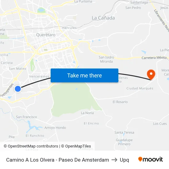 Camino A Los Olvera - Paseo De Amsterdam to Upq map