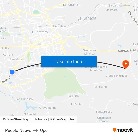 Pueblo Nuevo to Upq map