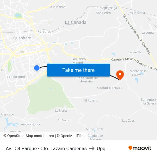 Av. Del Parque - Cto. Lázaro Cárdenas to Upq map