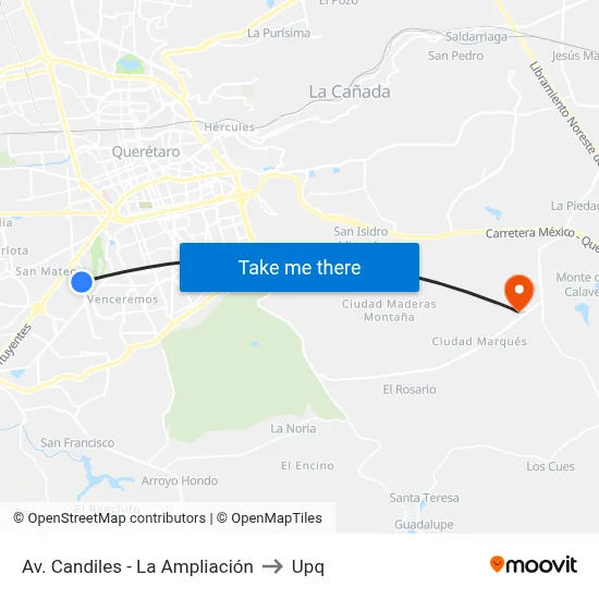 Av. Candiles - La Ampliación to Upq map