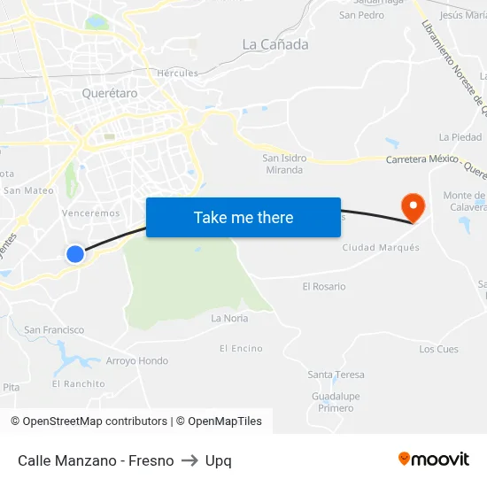 Calle Manzano - Fresno to Upq map