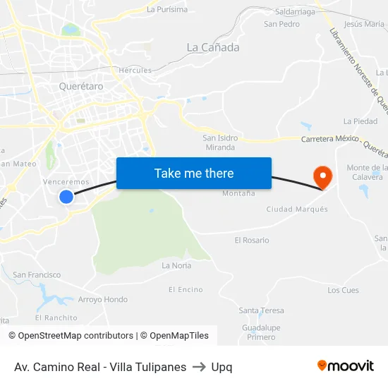 Av. Camino Real - Villa Tulipanes to Upq map