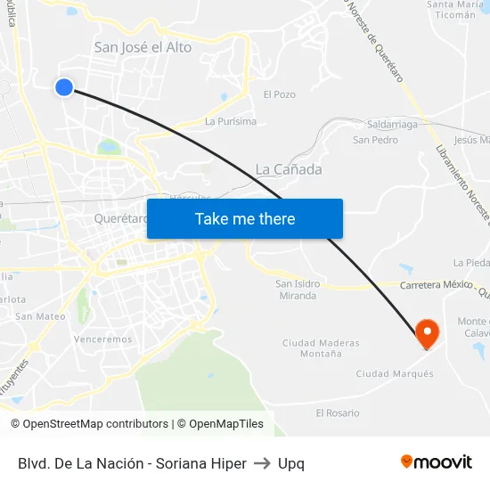 Blvd. De La Nación - Soriana Hiper to Upq map