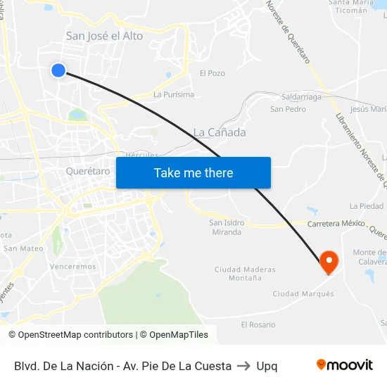Blvd. De La Nación - Av. Pie De La Cuesta to Upq map
