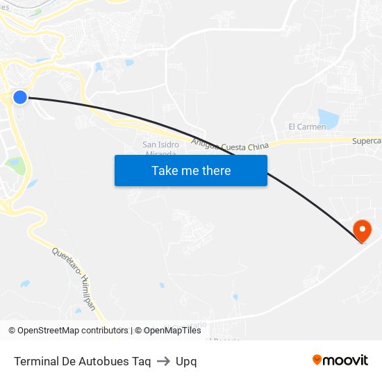 Terminal De Autobues Taq to Upq map