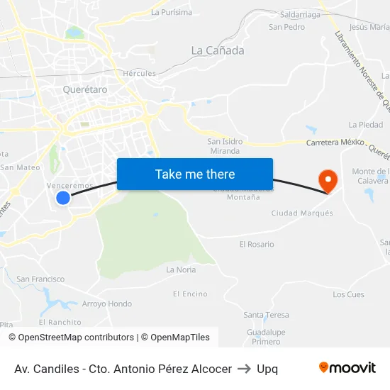 Av. Candiles - Cto. Antonio Pérez Alcocer to Upq map