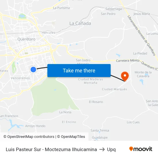 Luis Pasteur Sur - Moctezuma Ilhuicamina to Upq map