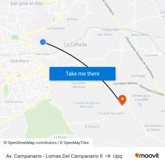 Av. Campanario - Lomas Del Campanario II to Upq map