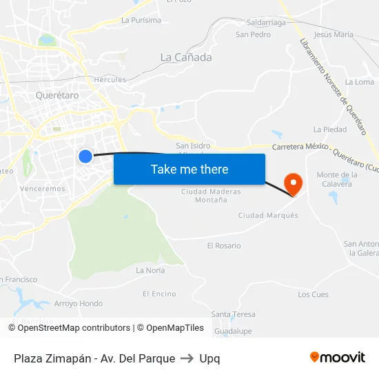 Plaza Zimapán - Av. Del Parque to Upq map