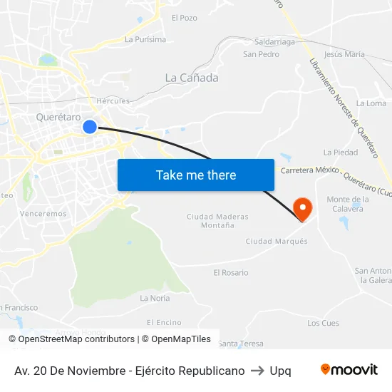 Av. 20 De Noviembre - Ejército Republicano to Upq map