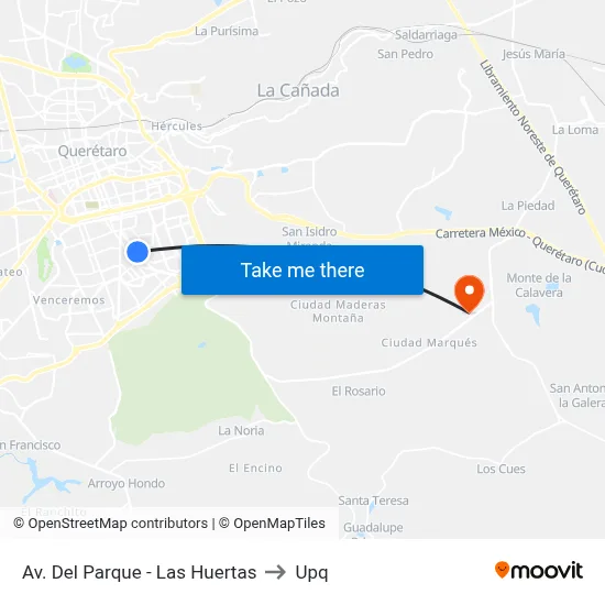 Av. Del Parque - Las Huertas to Upq map