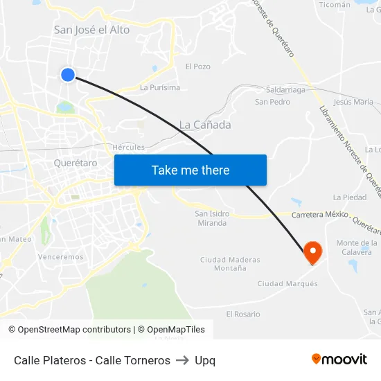 Calle Plateros - Calle Torneros to Upq map