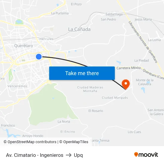 Av. Cimatario - Ingenieros to Upq map
