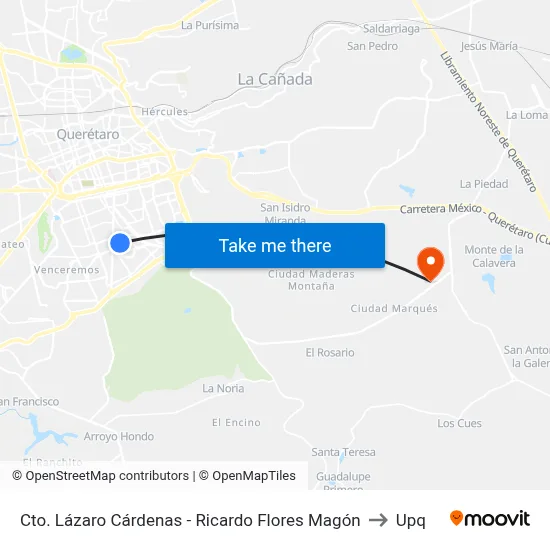 Cto. Lázaro Cárdenas - Ricardo Flores Magón to Upq map
