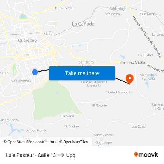 Luis Pasteur - Calle 13 to Upq map