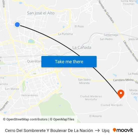 Cerro Del Sombrerete Y Boulevar De La Nación to Upq map