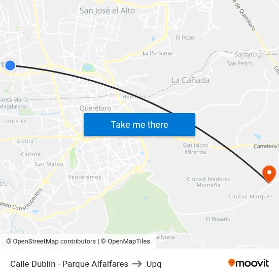 Calle Dublín - Parque Alfalfares to Upq map