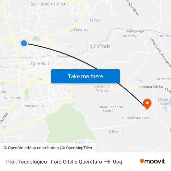 Pról. Tecnológico - Ford Citelis Querétaro to Upq map