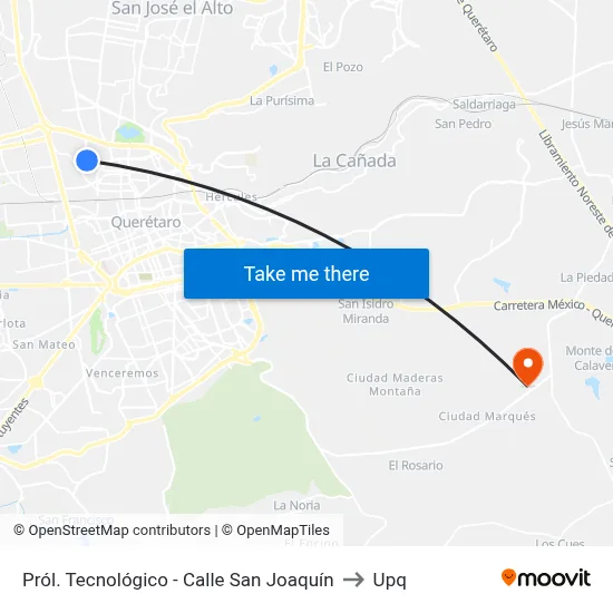 Pról. Tecnológico - Calle San Joaquín to Upq map