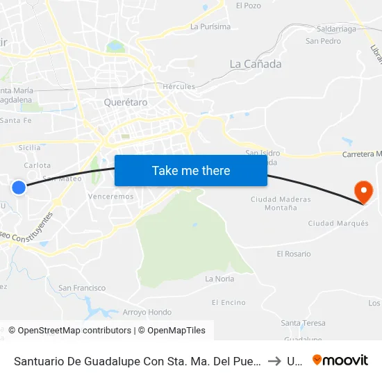 Santuario De Guadalupe Con Sta. Ma. Del Pueblito to Upq map