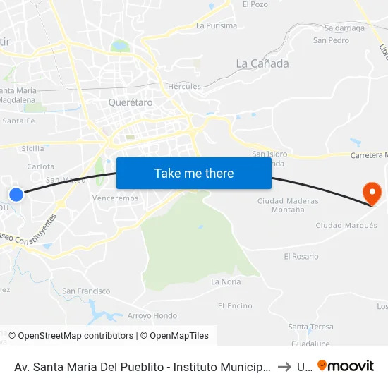 Av. Santa María Del Pueblito - Instituto Municipal De Salud Corregidora to Upq map