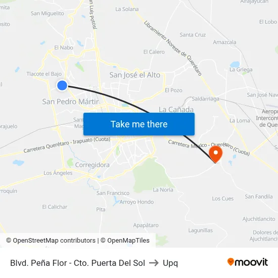 Blvd. Peña Flor - Cto. Puerta Del Sol to Upq map