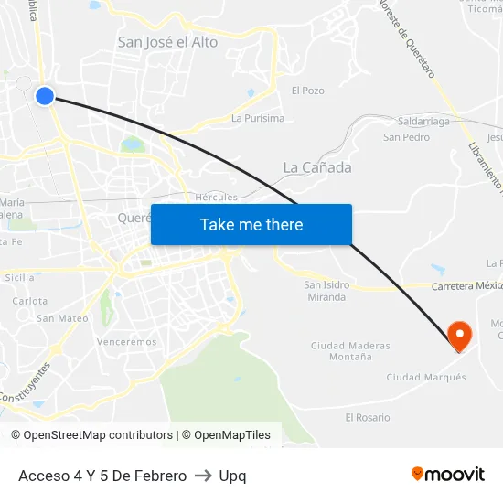 Acceso 4 Y 5 De Febrero to Upq map