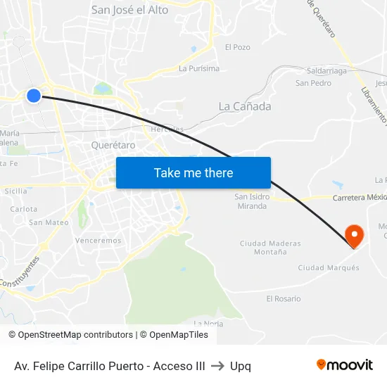 Av. Felipe Carrillo Puerto - Acceso III to Upq map