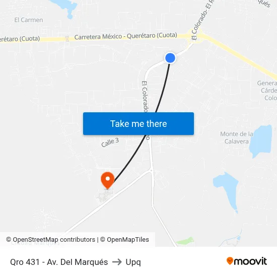 Qro 431 - Av. Del Marqués to Upq map