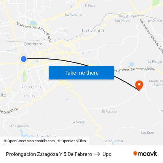 Prolongación Zaragoza Y 5 De Febrero to Upq map