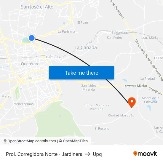 Prol. Corregidora Norte - Jardinera to Upq map