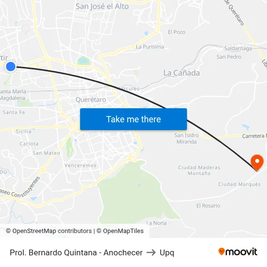 Prol. Bernardo Quintana - Anochecer to Upq map