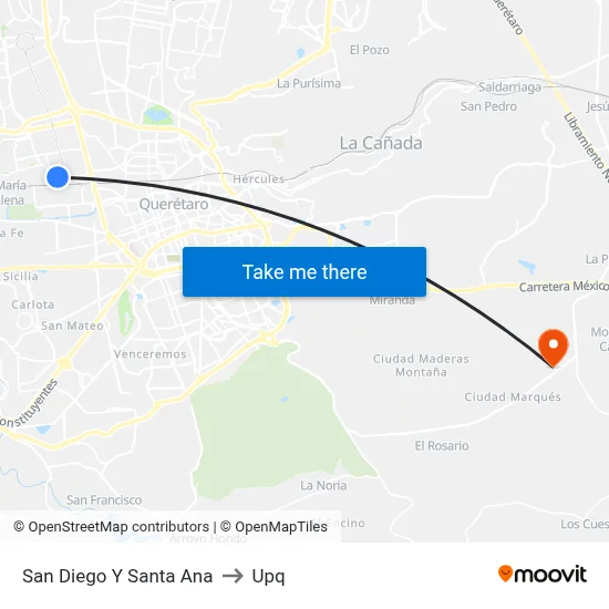 San Diego Y Santa Ana to Upq map