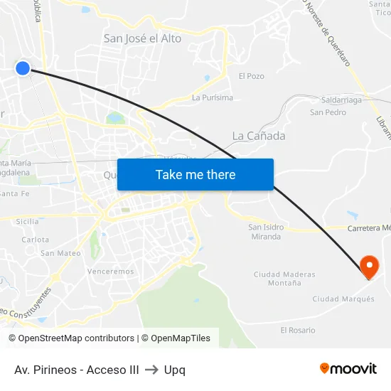 Av. Pirineos - Acceso III to Upq map