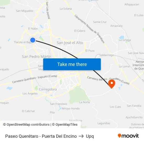 Paseo Querétaro - Puerta Del Encino to Upq map
