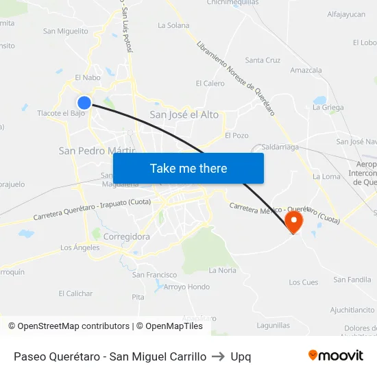 Paseo Querétaro - San Miguel Carrillo to Upq map