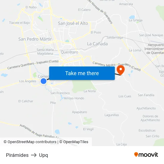 Pirámides to Upq map