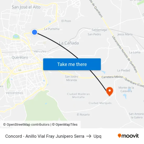 Concord - Anillo Vial Fray Junípero Serra to Upq map