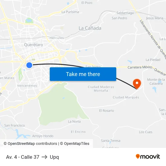 Av. 4 - Calle 37 to Upq map