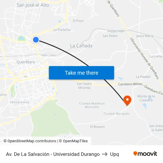 Av. De La Salvación - Universidad Durango to Upq map