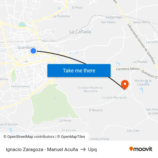 Ignacio Zaragoza - Manuel Acuña to Upq map