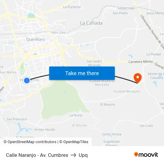 Calle Naranjo - Av. Cumbres to Upq map