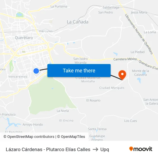 Lázaro Cárdenas - Plutarco Elías Calles to Upq map