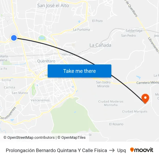 Prolongación Bernardo Quintana Y Calle Física to Upq map