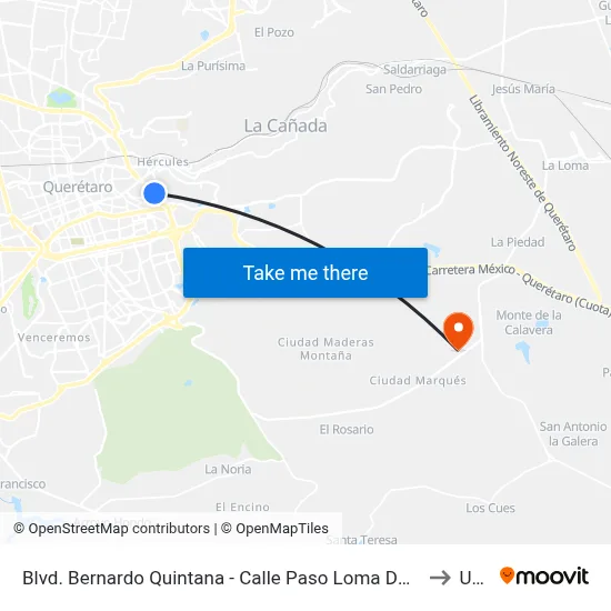 Blvd. Bernardo Quintana - Calle Paso Loma Dorada to Upq map